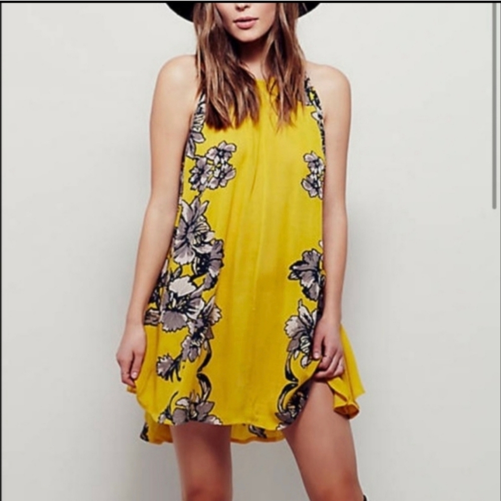 Free People M Paint The Sun Slip Yellow Mini Dress